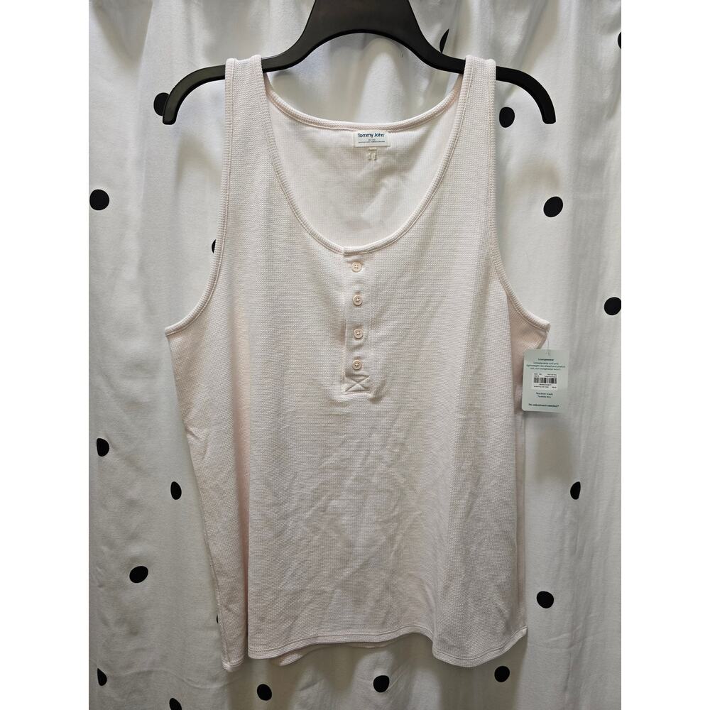 NWT Tommy John ivory soft waffle knit comfort lounge scoop neck button tank 2XL